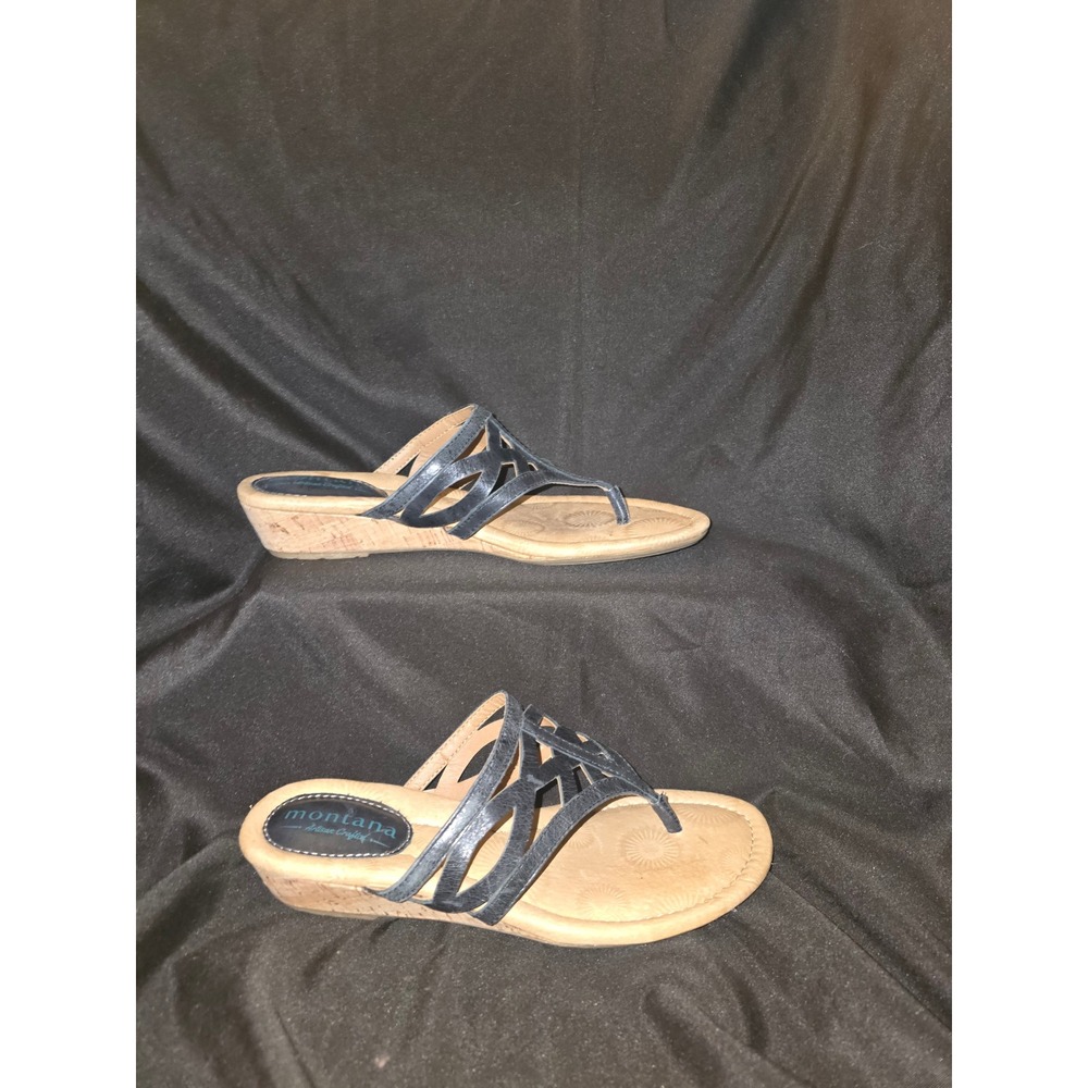 Montana‎ Artisan Crafted Dark Brown Leather Wedge Sandals Womens 7.5M